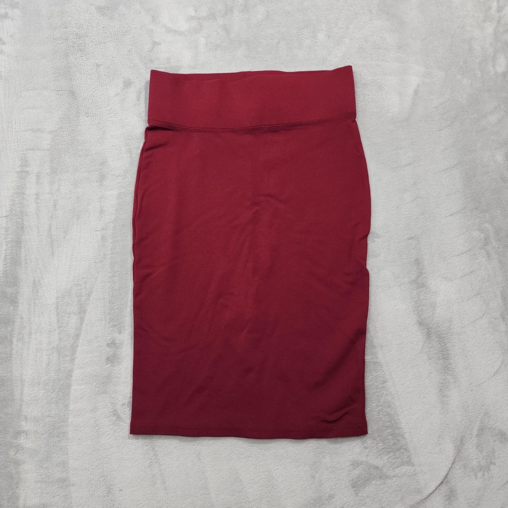 Active USA Skirt Womens L Red Knit Pencil Knee Length Pull On Stretch Slit